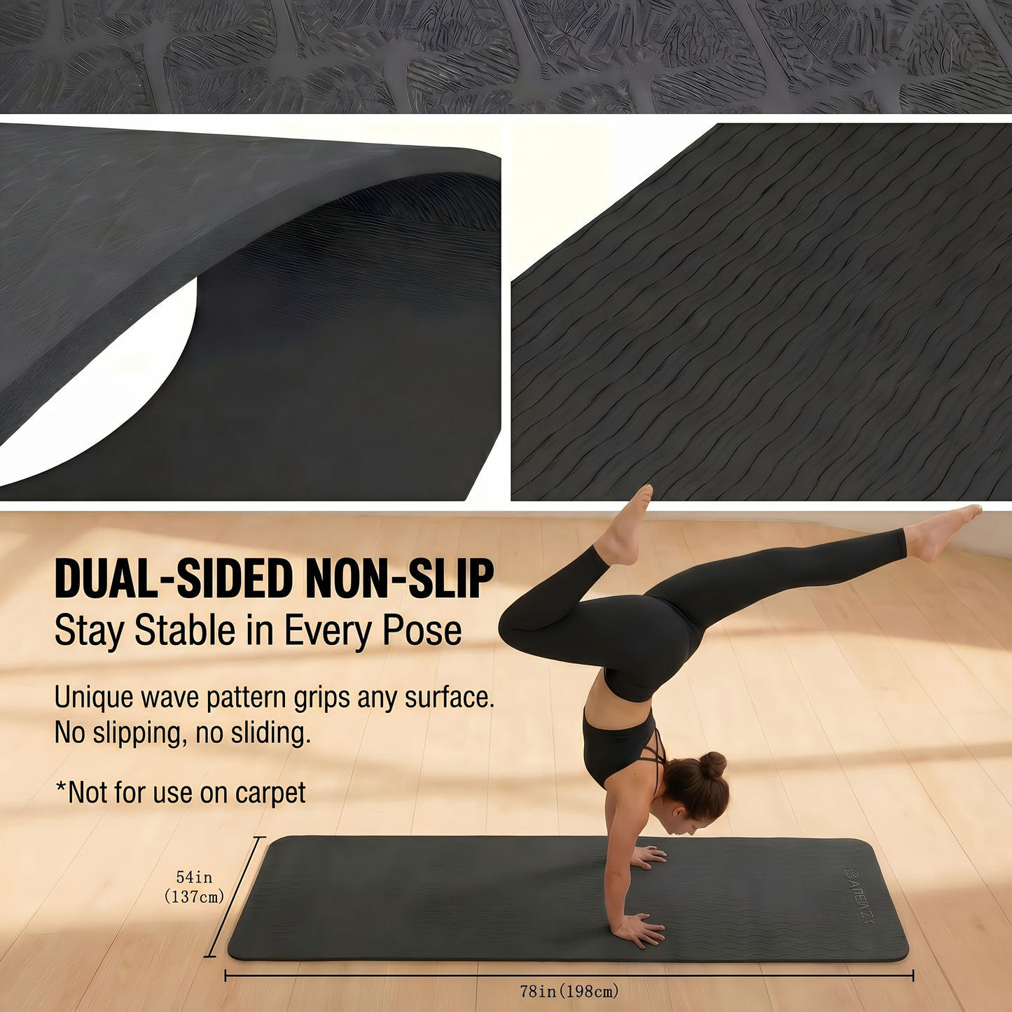 Extra Large Yoga Mat 6mm Thick – Non-Slip TPE Dual-Side Exercise Mat with Carry Bag for Yoga, Pilates, Stretching & Home Workouts