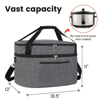 Slow Cooker Bag Insulated Carrier for 6-8 Quart Oval Crockpot, 2-Layer Waterproof Travel Bag with Handle, Keeps Food Warm for Potlucks