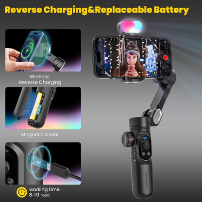 AOCHUAN Smart X Pro Combo 3-Axis Smartphone Gimbal Stabilizer, RGB Fill Light, Extension Rod