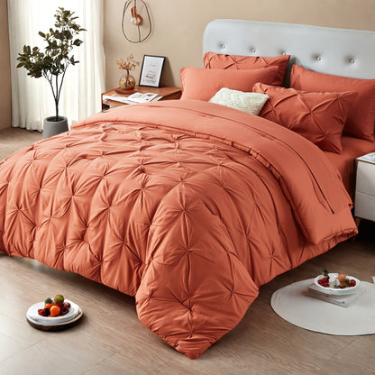 Comforter Set Luxurious Pleated 5/7pcs Bed in a Bag, Plush Fiber Fill, Year-Round Warmth - Quilted Comforter
