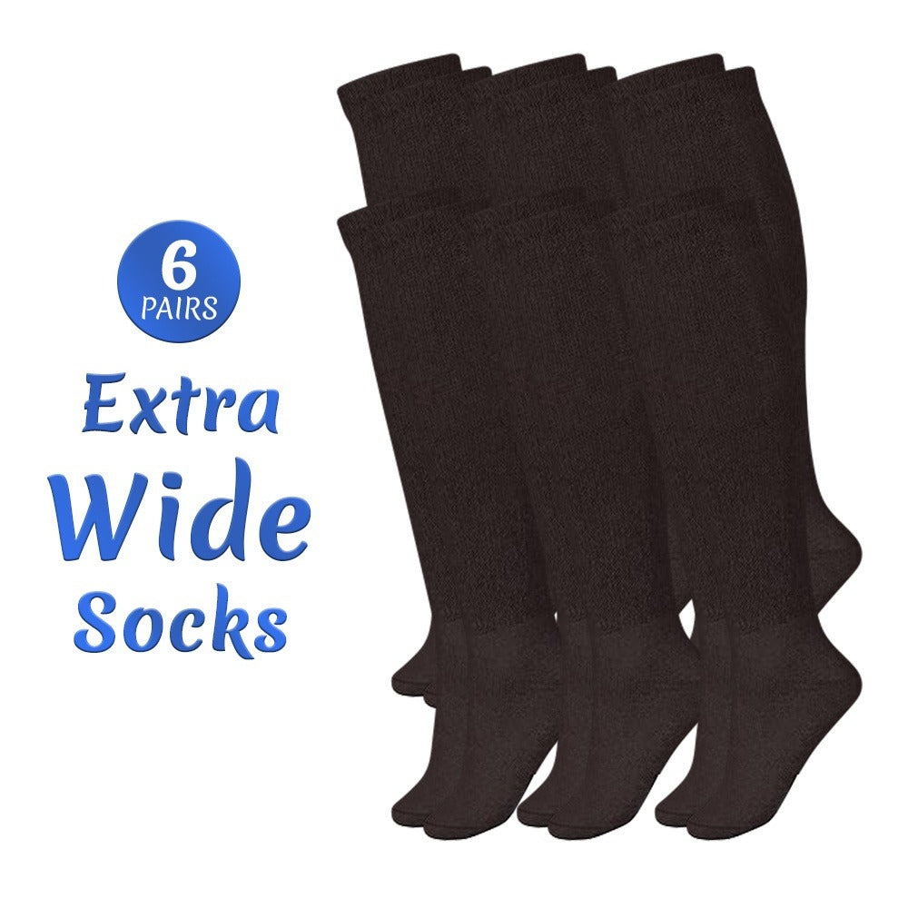 Extra Wide Socks for Swollen Feet 6 Pairs Stretch to 30 Inch Non-Binding Seamless Loose Fit for Entryways, Bedrooms and Living Spaces