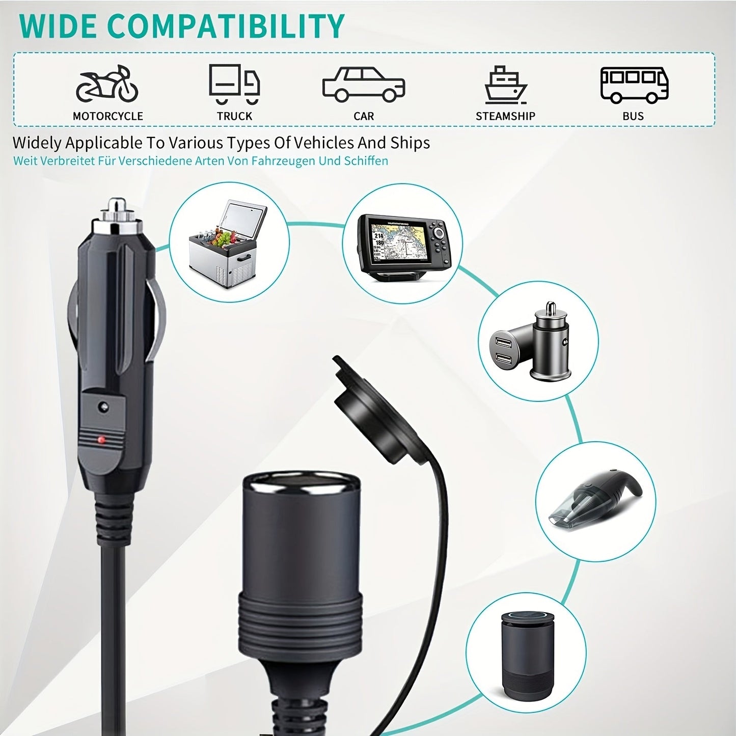 12V Car Cigarette Lighter Extension Cord 9.8FT – 16AWG Heavy Duty Male to Female Socket with LED Indicator for RV