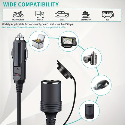 12V Car Cigarette Lighter Extension Cord 9.8FT – 16AWG Heavy Duty Male to Female Socket with LED Indicator for RV