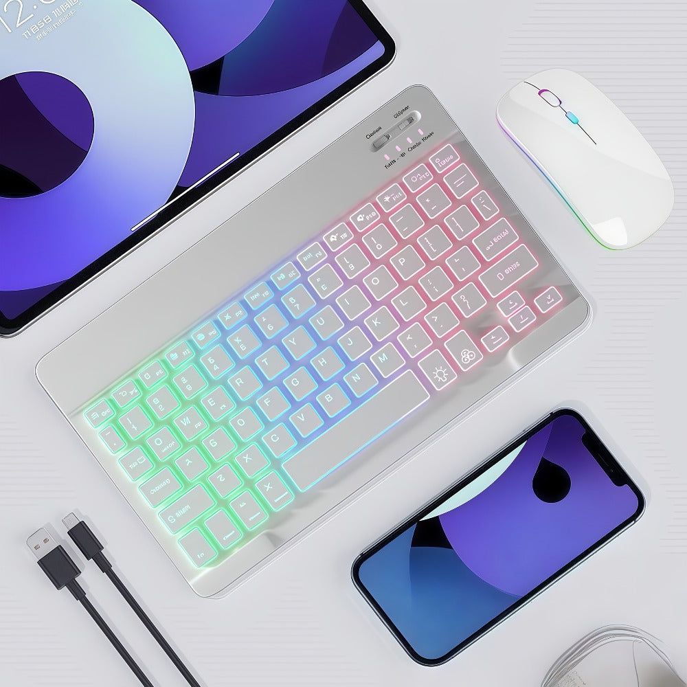 RGB Backlit Keyboard and Mouse Combo 7 Color LED, Ultra-Thin Scissor Keys Quiet Wired Set for PC Desktop Laptop