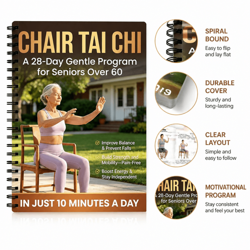 Chair Tai Chi Book for Seniors Over 60 – 28-Day Gentle Daily Program, Spiral-Bound Seated Exercise Guide for Balance Training