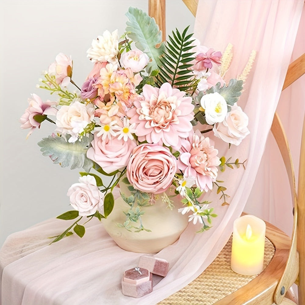 Artificial Flowers Pink Rose Box Set for DIY Wedding Bouquets, Table Centerpieces and Home Displays