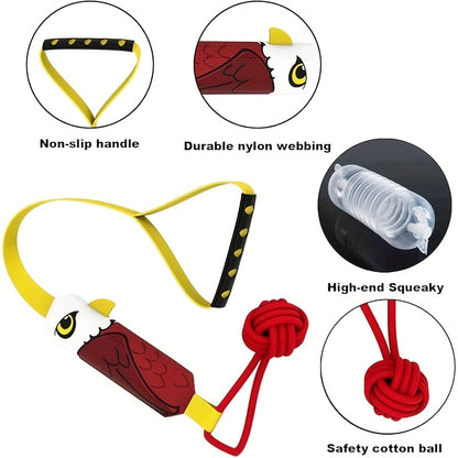 Dog Tug Rope Toy with Knotted Ball & Squeaker Interactive Tug-of-War Chew Toy for Medium Large Dogs – Training Rope Ball Toy in Corn Eagle