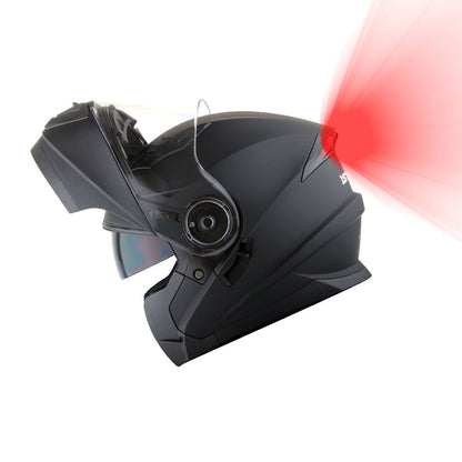 Motorcycle Helmet Modular Flip-Up Design with Dual Visors, Optional Three-Mode LED Tail Light and S-XL Sizes