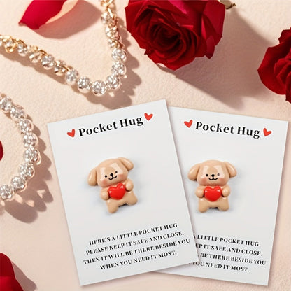 Pocket Hug Cards Emotional Support – Cute Heart Dog Mini Cards with Resin – Thinking of You for Parties, Celebrations and Guest Favors