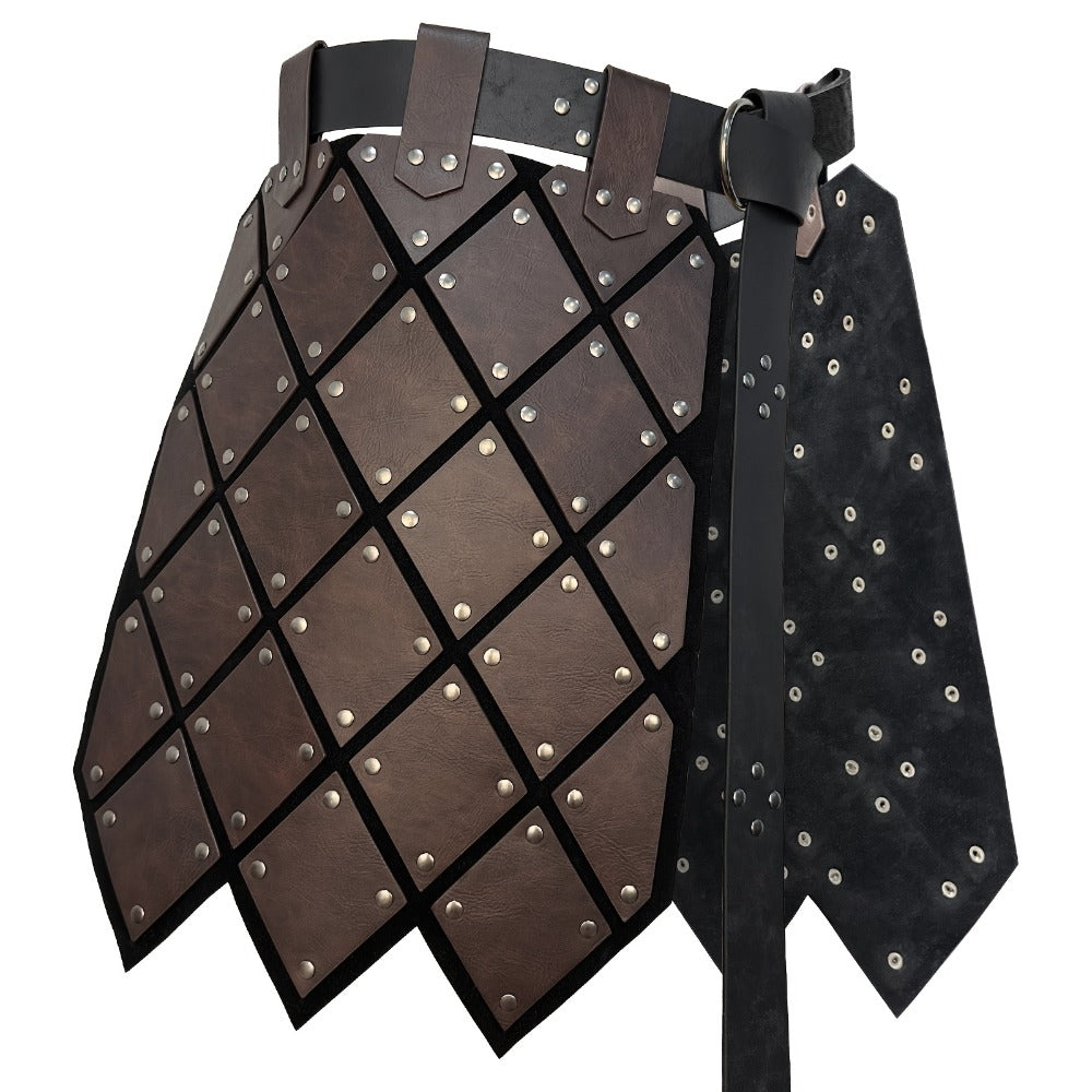 Medieval Armor Skirt Faux Leather with Geometric Plates & Metal Studs, Viking BC Style Retro Cosplay Costume for Halloween