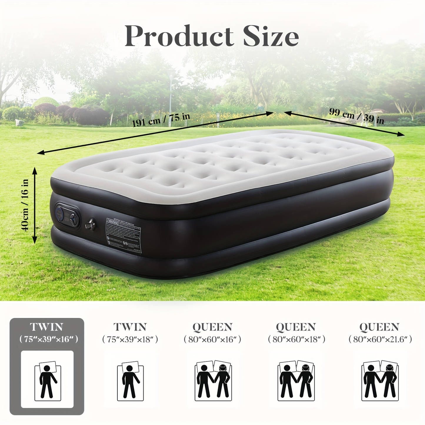 Camping Air Mattress with High-Capacity Pump – Anti-Deformation Honeycomb PVC Construction, Soft Flocking Top for Comfort