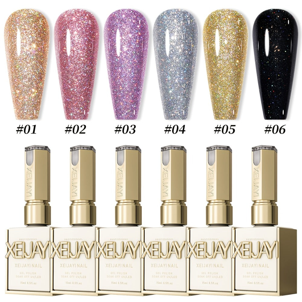 Gel Nail Polish Six-Color Magnetic Cat Eye Set with Sparkling Star and Rhinestone Effects for Nail Art