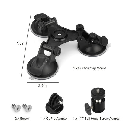Suction Cup Camera Mount with 3 Bases – Universal 360° Ball Head Car Camera Holder for GoPro Hero 10 9 8 7, Action Cameras