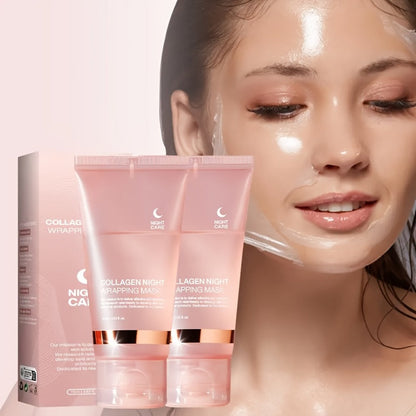 Collagen Night Wrap Mask with Jelly Brush 3pcs Hyaluronic Acid Deeply Moisturizing Nourishing Overnight Glossy Sleeping Mask for Women
