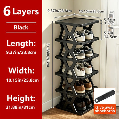 Narrow X-Frame Shoe Rack in Black or White with Six- or Nine-Layer Checkout Configurations