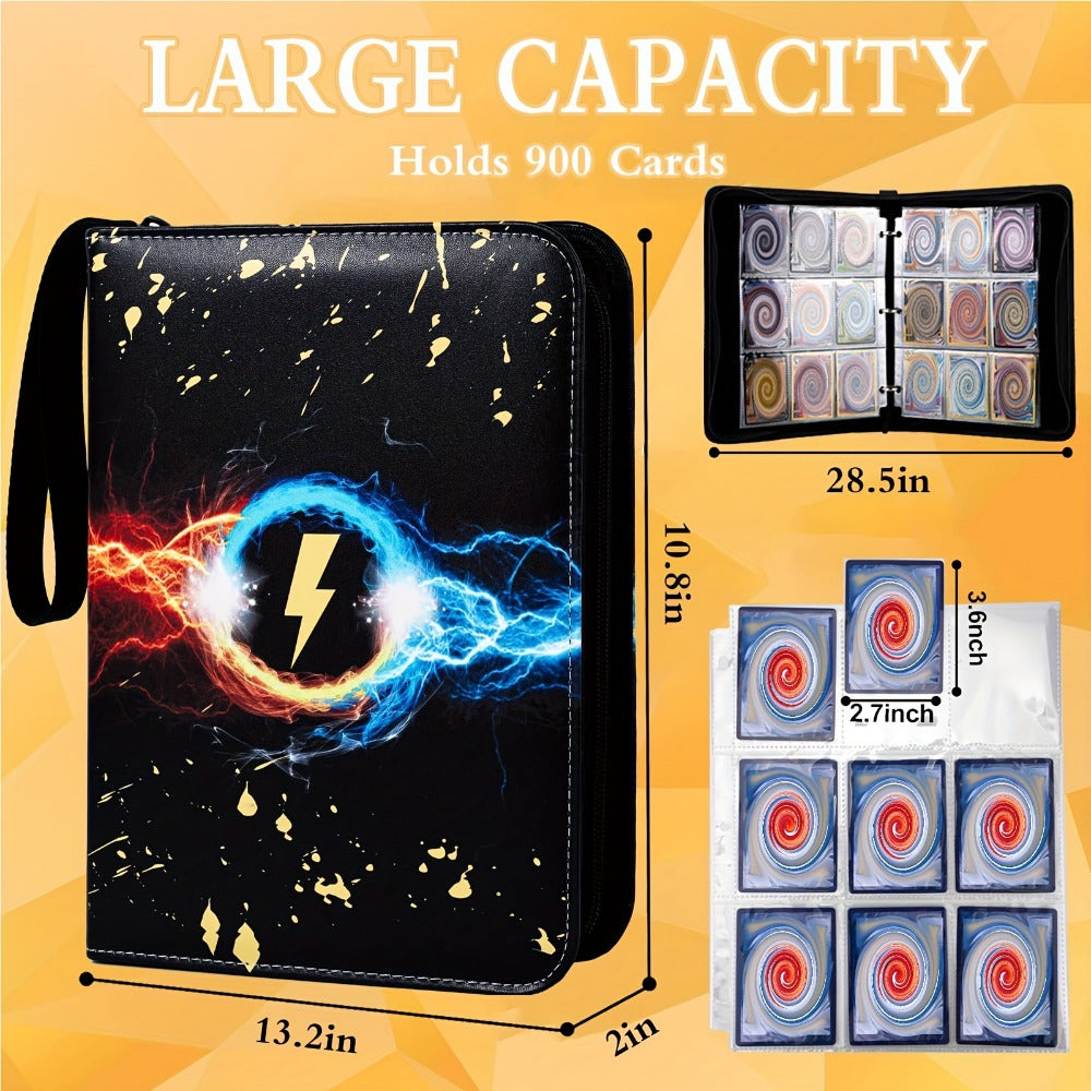 Trading Card Binder 900 Pocket Album – 9-Pocket 3-Ring Card Holder with 50 Removable Sleeves, Waterproof PU Leather for MTG, Pokemon