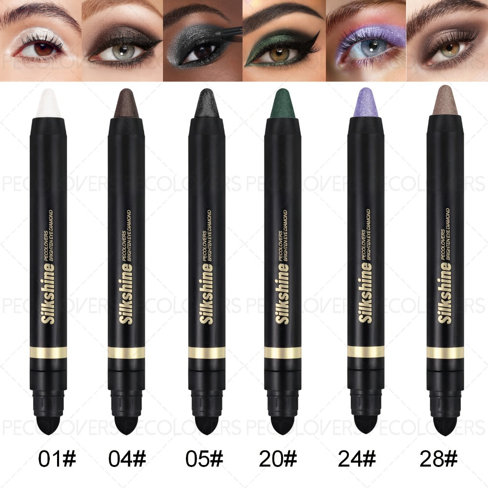 Shimmer Glitter Eyeshadow Stick Set 6 Pcs Dual-Tipped Eye Pencil with Blending Brush Creamy, for Makeup, Travel and Everyday Vanity Use