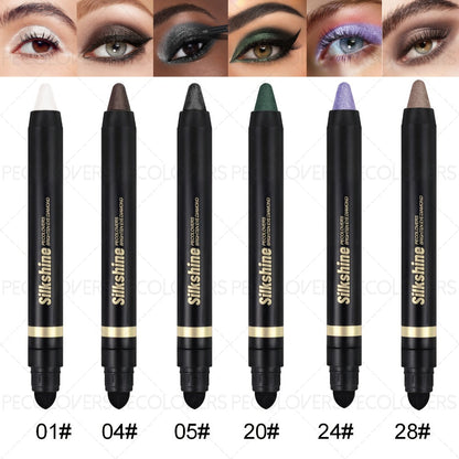 Shimmer Glitter Eyeshadow Stick Set 6 Pcs Dual-Tipped Eye Pencil with Blending Brush Creamy, for Makeup, Travel and Everyday Vanity Use