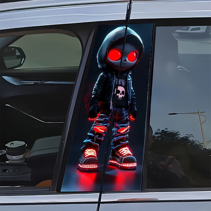 Pair of Red-Eyed Skull Character Car Decals, 19.7 x 9.8 Inch Each, for Smooth Exterior or Window Surfaces