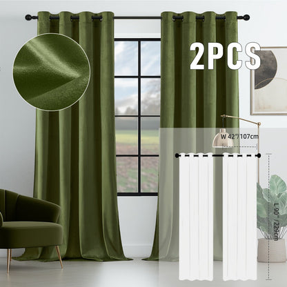 Velvet Room Darkening Curtains 2 Panels, Grommet Top Thermal Insulated Soundproof Blackout Curtains for Living Room Bedroom