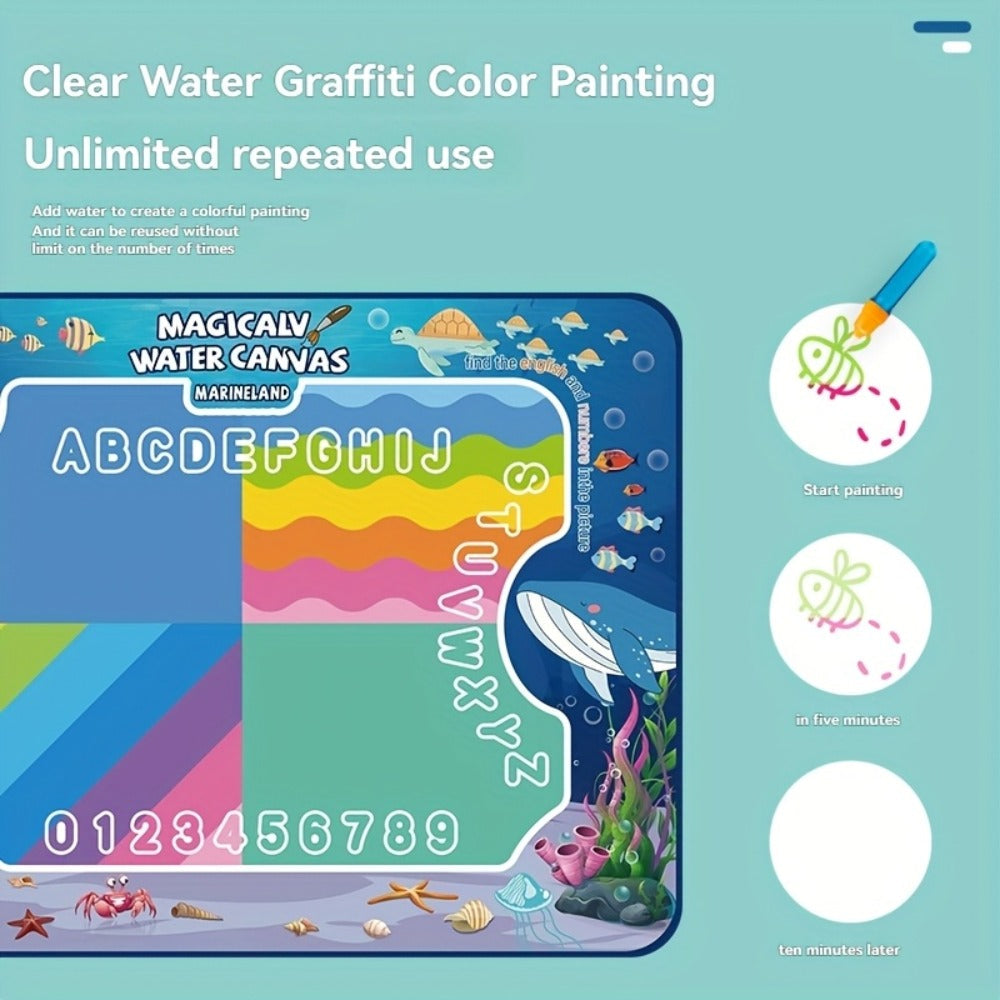 Water Canvas Drawing Mat for Kids Reusable Mess-Free – Magical Paint with Water Art Toy 80x60cm Ocean Animal Designs Screen-Free Creative