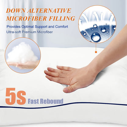 Hotel Quality Sleep Pillows Firm Support Cool-to-Touch Fiber Fill 2/4 Pack – Back Stomach Side Sleeper Pillow Set Soft Breathable Bed