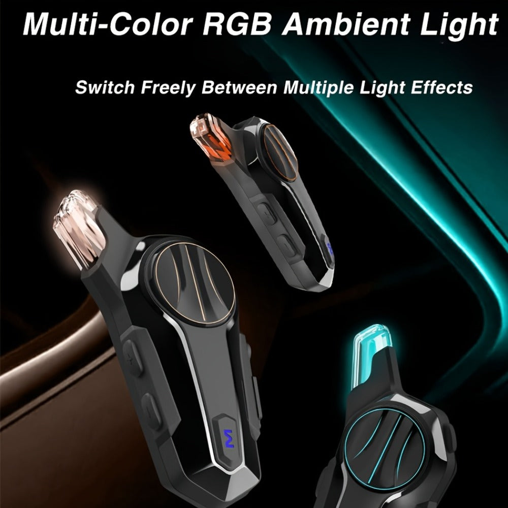 Motorcycle Helmet Bluetooth Intercom Headset – Wireless Real-Time 2-Rider Communication, Compatible with Full Face, 3/4 & Open Face Helmets