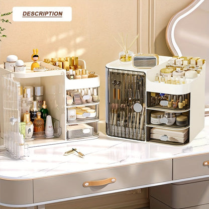 Makeup Organizer with 3 Drawers and Mirror – Large Capacity Cosmetic Storage Box Vanity Organizer for Skincare Contact Lens Display Case