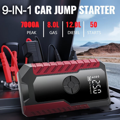Portable Car Jump Starter with Tire Inflator – 3000A Peak 12V Battery Booster, USB Power Bank, LED Emergency Light