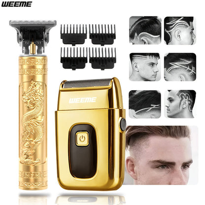 Men's Electric Hair Trimmer and Beard Trimmer 2-Piece Set Cordless Hair Clipper Short Beard for Everyday Face, Beard and Body Grooming
