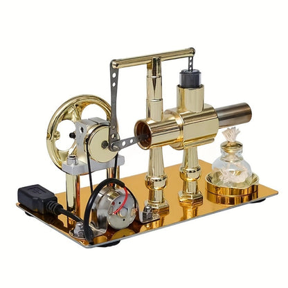 Stirling Engine Generator Kit Single Cylinder Stainless Steel, Real Working Heat Engine Model Generates Electricity
