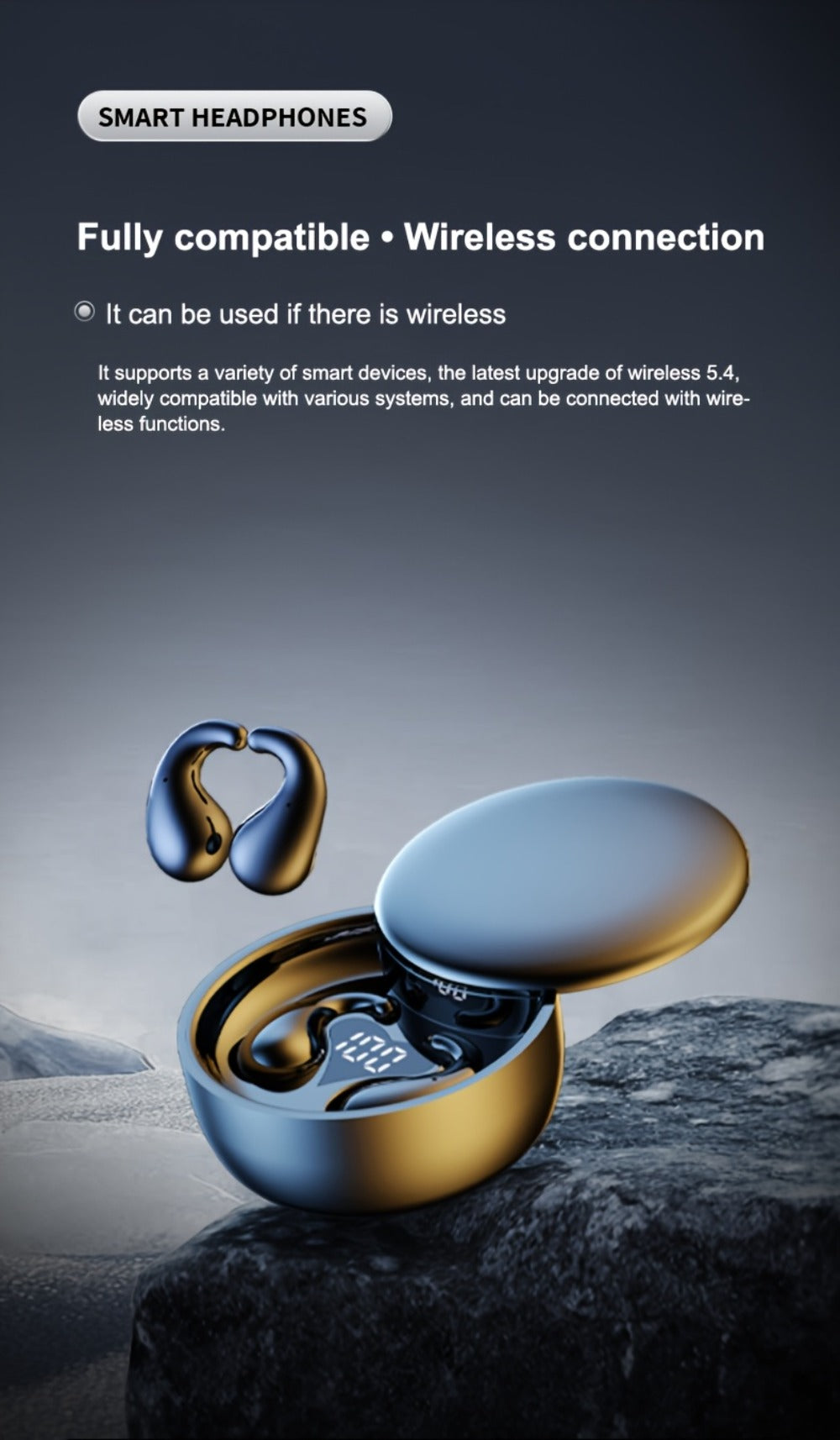 Heart-Shaped Bluetooth 5.4 Sleep Earbuds with Digital Charging Case in Black, White or Khaki