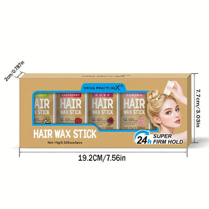Hair Wax Stick 5 Pack Flyaway Control Edge Control with Jojoba Oil for Home, Travel and Salon Hair Styling