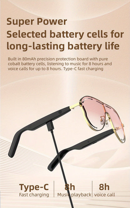 Stereo Smart Audio Glasses Touch Control Intelligent Noise Reduction Type-C Rechargeable for an Everyday Personal Care Routine