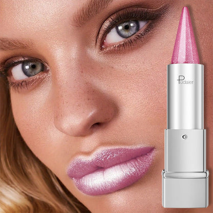 24H Waterproof Metallic Lipstick 5 Shades Pearlescent Sparkle Pearl Finish, for Makeup, Travel and Everyday Vanity Use