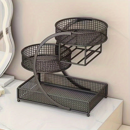 3-Tier Metal Cosmetic Organizer with Tissue Box Holder No-Installation Countertop Makeup Skincare Storage Rack for Bathroom Dresser Vanity