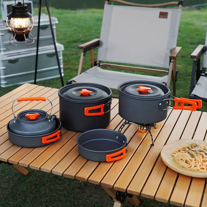 Outdoor Camping Cookware Set, Portable Aluminum Alloy Cooking Pot Pan Kettle Kit, for Camping, Travel and Outdoor Use