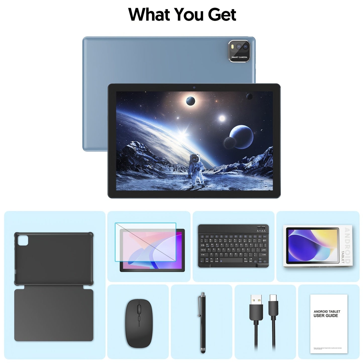 Android Tablet 10-Inch 2-in-1 with Android 14, WiFi 6, 64GB Internal Storage and Keyboard Set