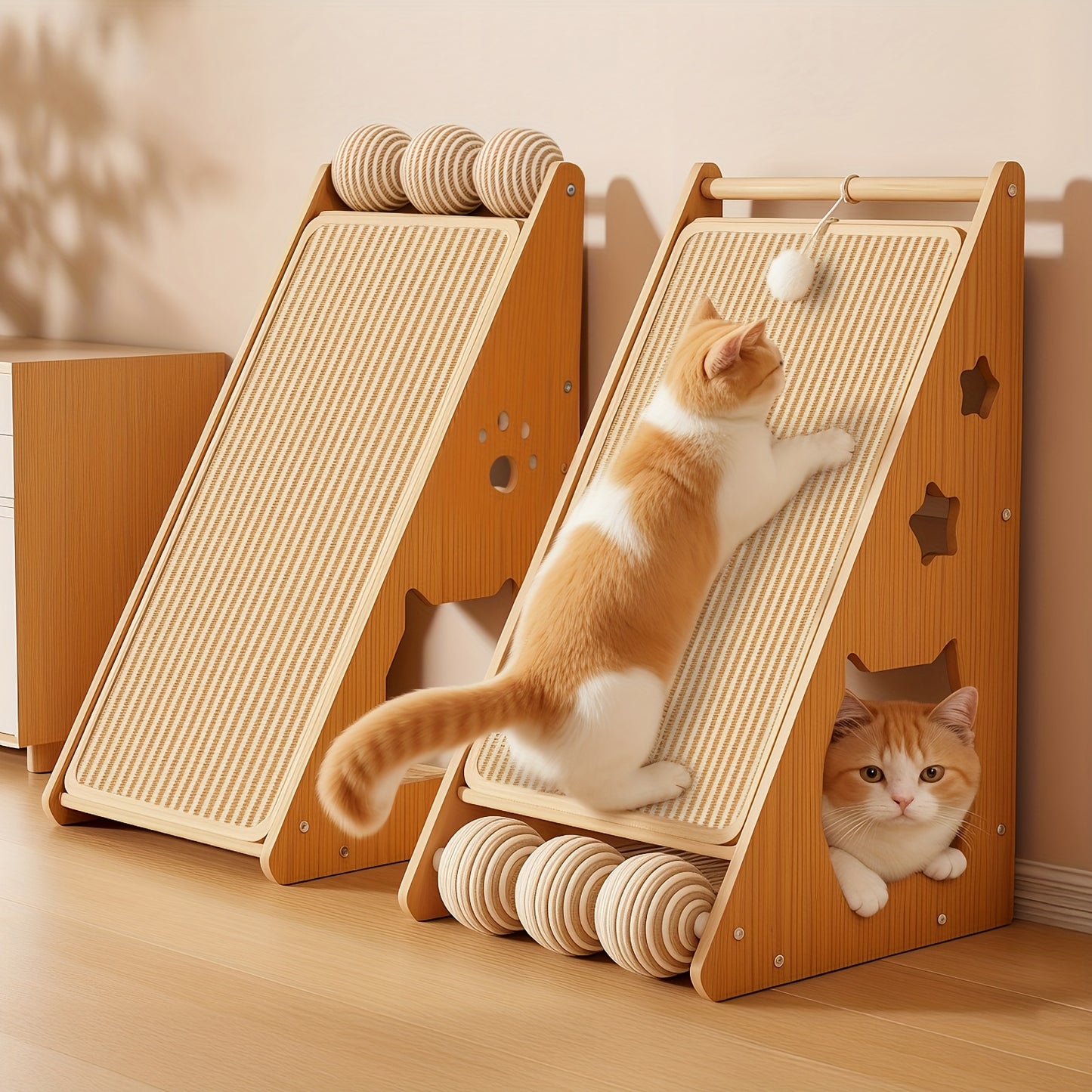 Cat Scratching Board 27 Inch Multi-Functional Sisal Scratcher with Teaser Balls – Wear-Resistant Cat Paw Pads, Furniture Protector