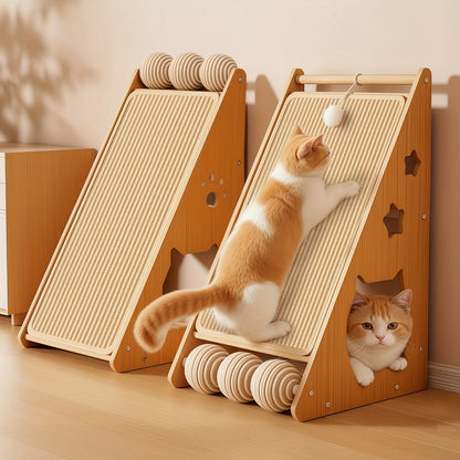 Cat Scratching Board 27 Inch Multi-Functional Sisal Scratcher with Teaser Balls – Wear-Resistant Cat Paw Pads, Furniture Protector