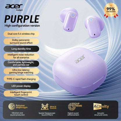 Wireless Earbuds Acer OHR501 Bluetooth 5.4 Semi-In-Ear with Touch Controls, Type-C Case and Eight Colors