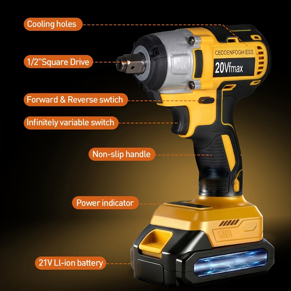 Cordless Impact Wrench 1/2 Inch Brushless, 450N.m 259Ft-lbs High Torque Impact Gun, 3300RPM Variable Speed