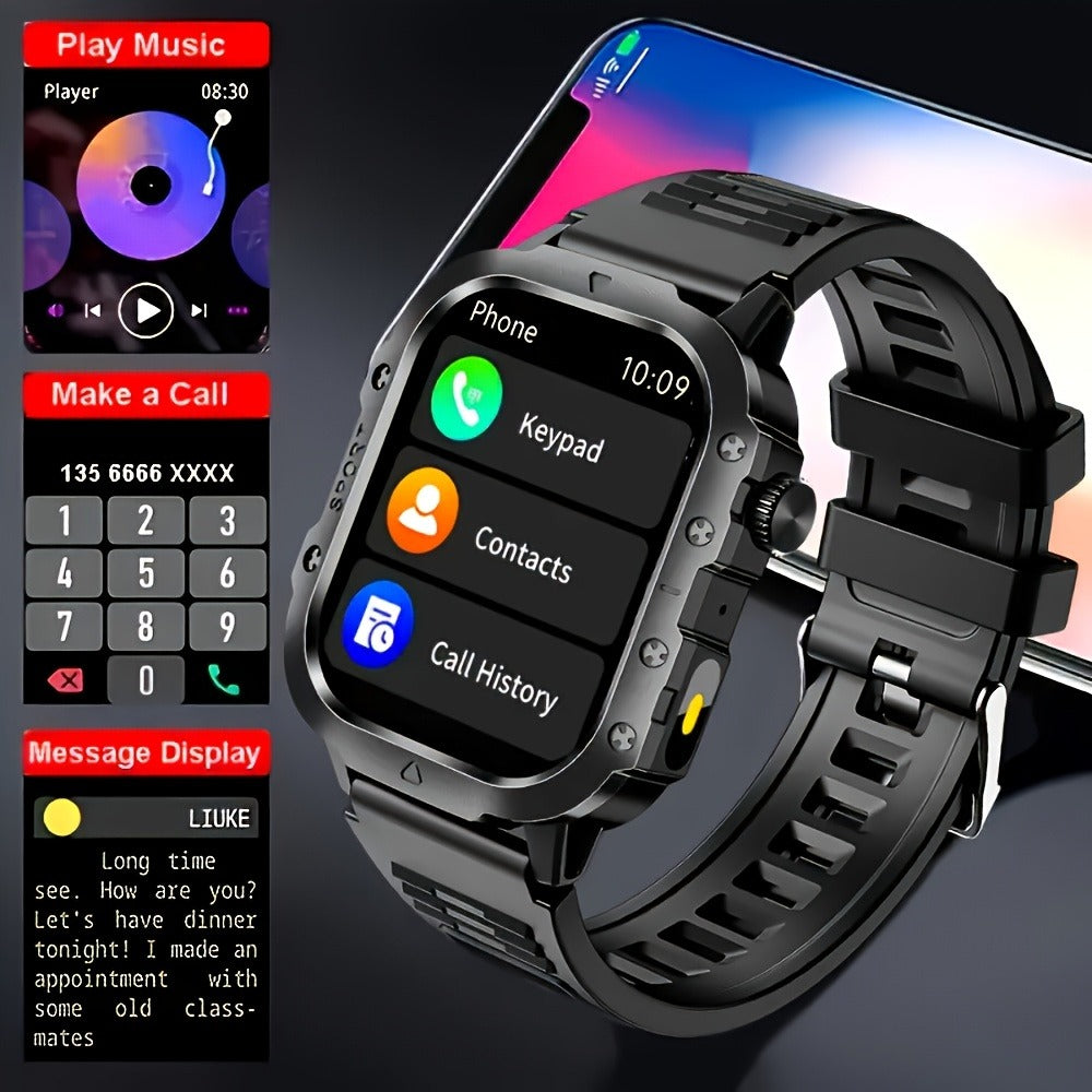Smartwatch Brown Black Large Screen – Wireless Calling & SMS, Fitness Tracker, Remote Camera Control, USB Rechargeable – Unisex