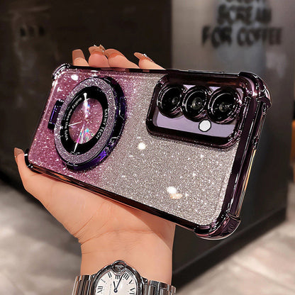 Phone Case Glitter Sparkle Cover with Detachable Kickstand Bracket for Select Samsung Galaxy S22-S26 Models