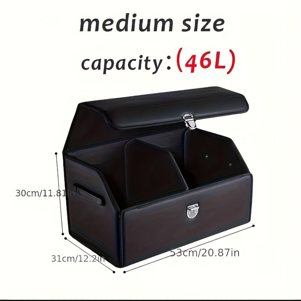 Car Trunk Organizer, Foldable PU Leather and Oxford Box with Adjustable Dividers in 12.15 Gallon or 32L Sizes
