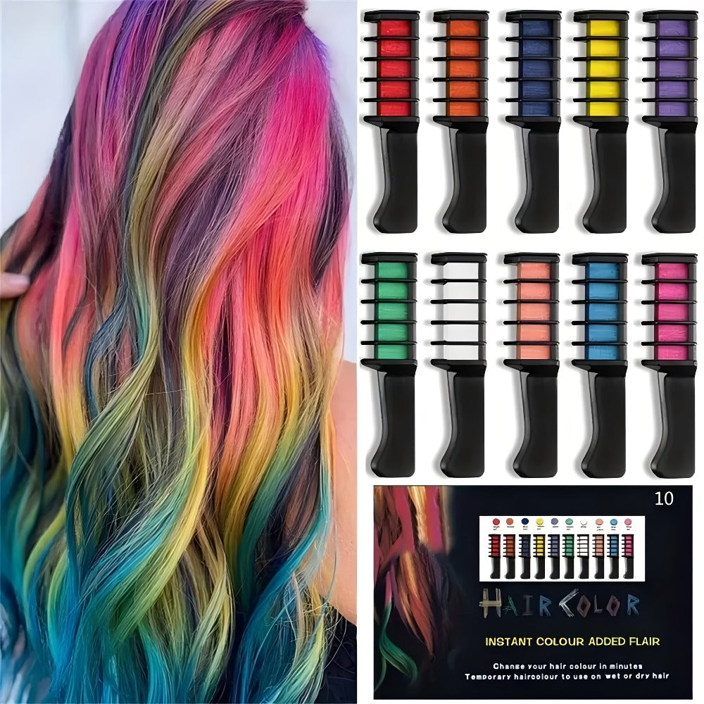 Temporary Hair Chalk Comb Set 11pcs 10 Colors Hair Dye for Bath Time, Home Spa and Personal Care