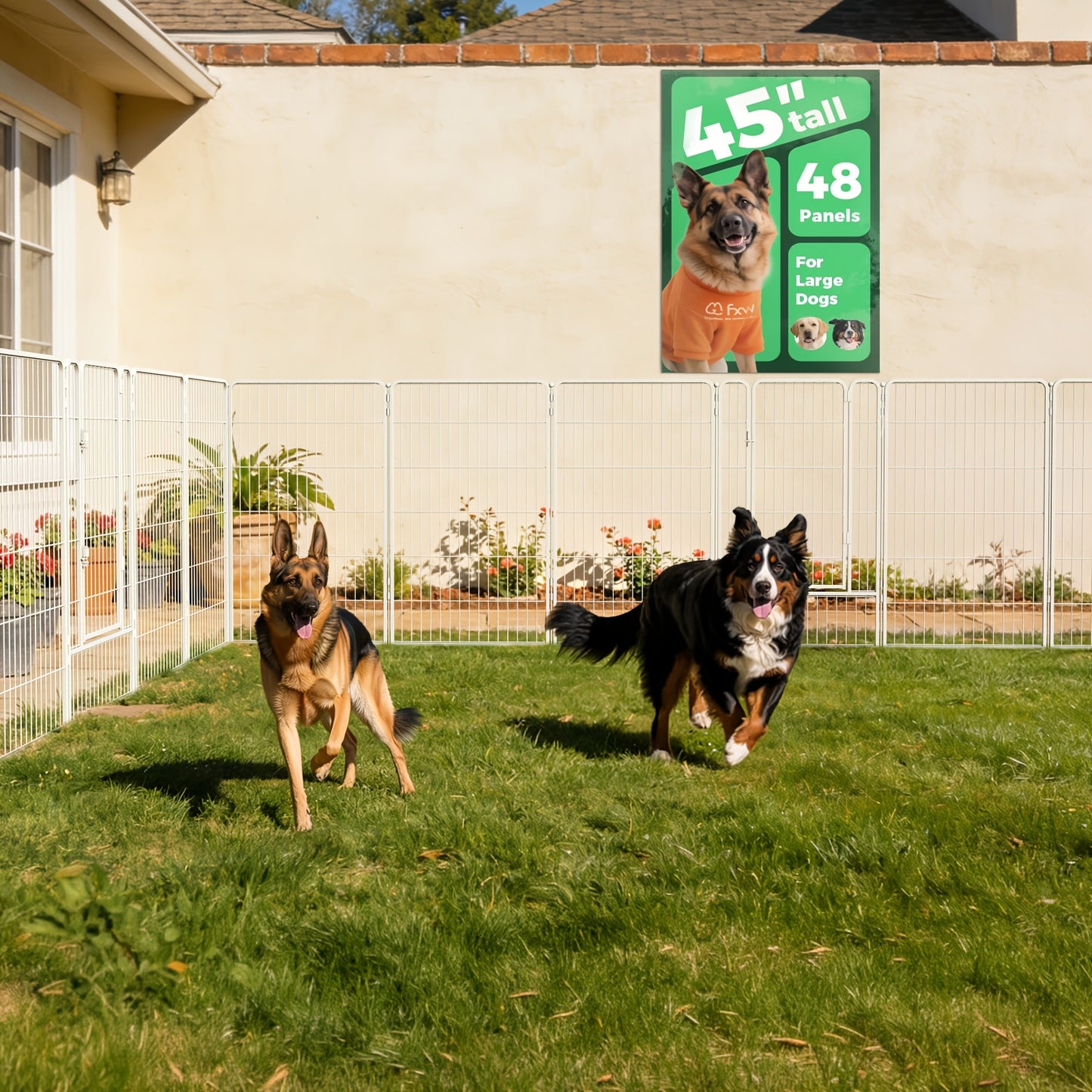 Dog Playpen with Gate – Heavy Duty Metal Pet Exercise Pen for Large Medium Small Dogs, 8/16/24/32/48 Panels, 24/32/40/45/50 Inch Height
