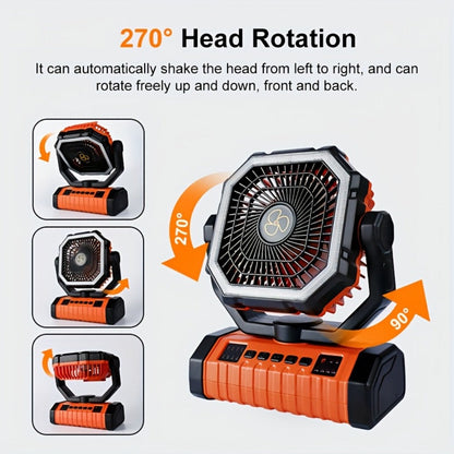 Outdoor Fan, 20000mAh with Built-In LED Light, USB Rechargeable Portable Outdoor Fan with Sturdy Handle, Rugged Compact Design for Tent