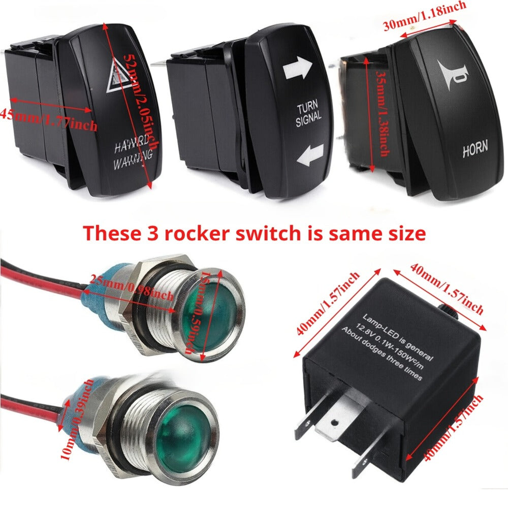 Rocker Switch Turn Signal Kit for 4x4 Off-Road – Street Legal LED Lights, Horn & Hazard Switch Kit, 12V/24V Universal Fit for UTV