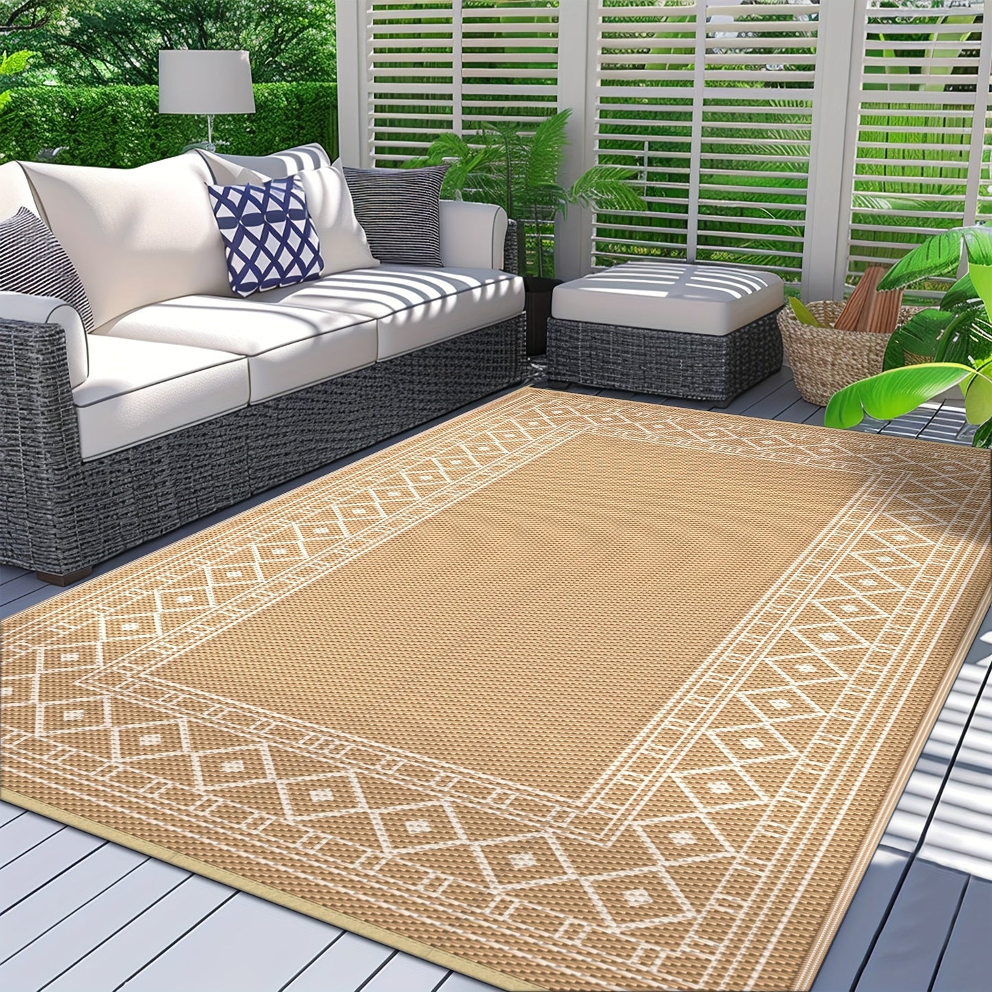 Outdoor Reversible Plastic Straw Rug for Patio Deck RV Camping – Waterproof UV-Resistant Lightweight Mat, Multiple Sizes & Colors